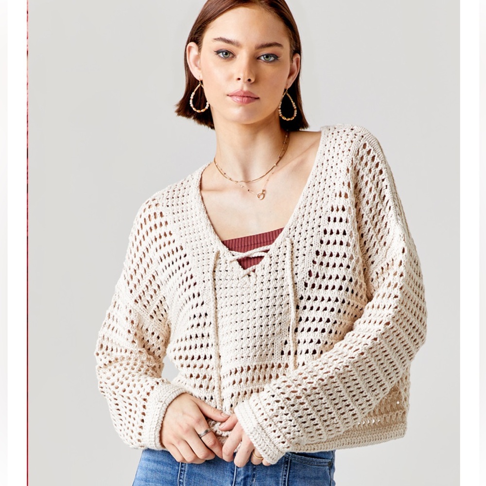 Eliana Crochet Lace Up Sweater
